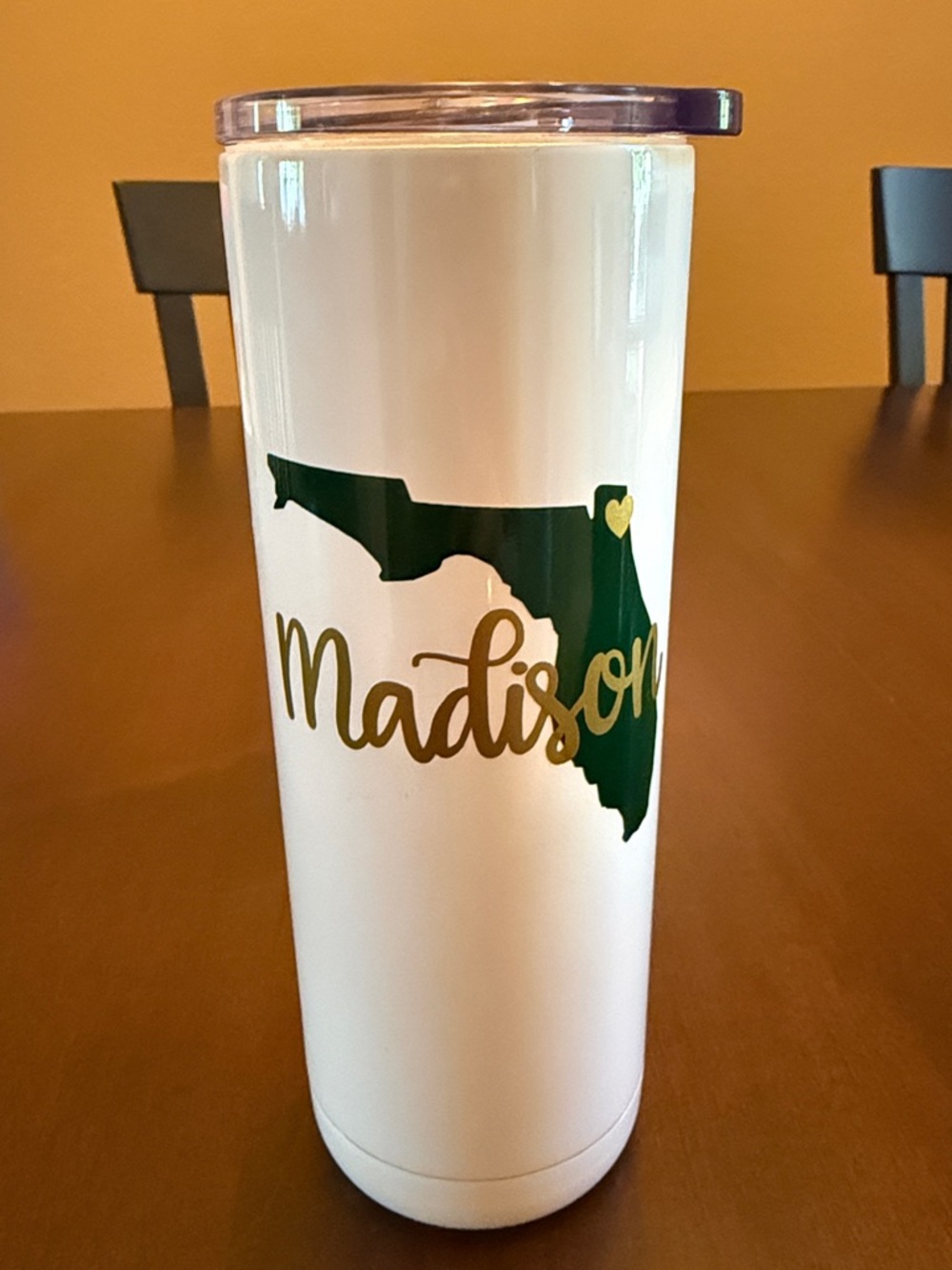 NWT - Madison Personalized White Travel Tumbler with Green Florida Graphic